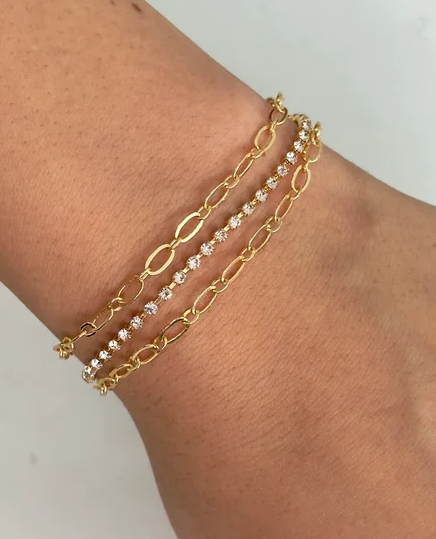 Pulseira Tripla Corrente e Strass