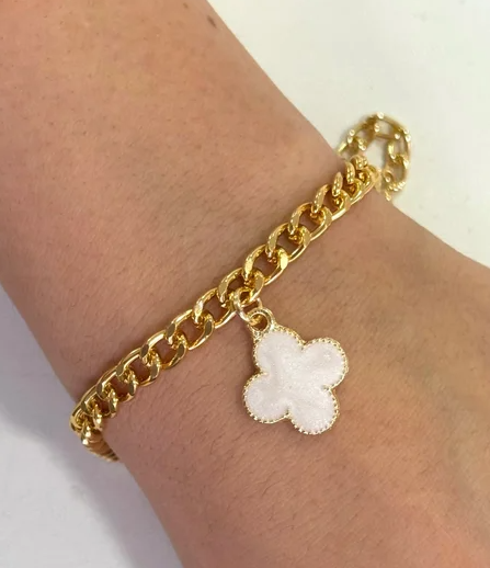 Pulseira Corrente Trevo Perolado