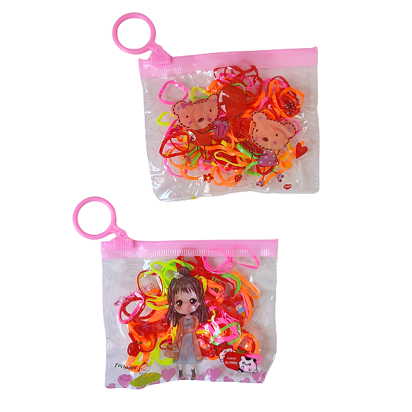 Kit 2 bolsinha de Elástico de Silicone Xuxinha Liguinha de Cabelo Colorido