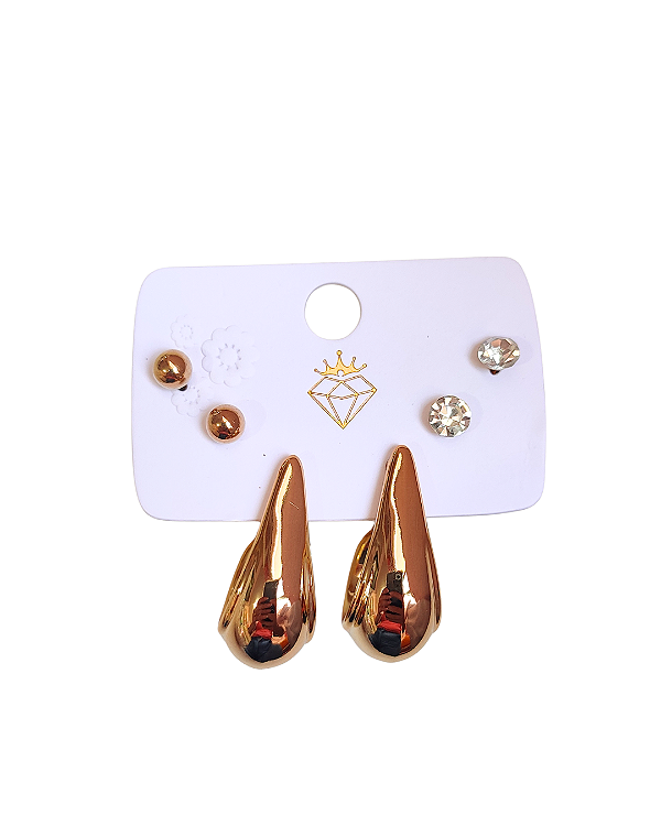 Trio de Brincos Dourado