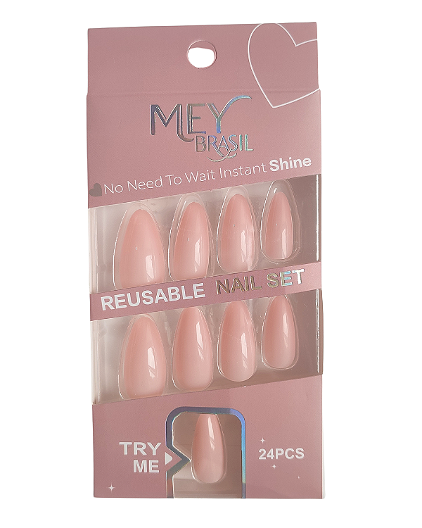 Unhas Postiças Amendoadas Rosa Claro Autocolantes - 12 Unhas