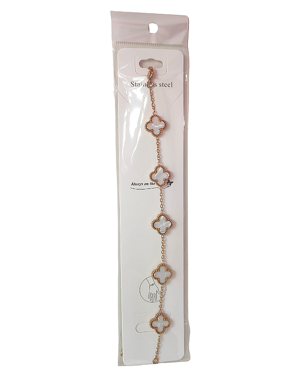 Pulseira Trevo Branco Pérola Dourado