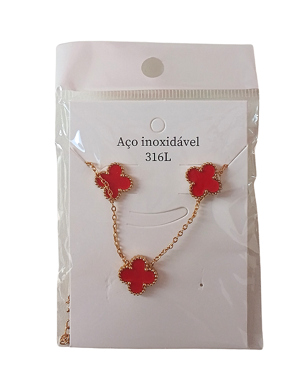 Colar + Brinco Vermelho