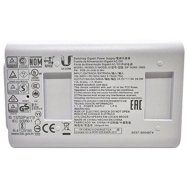 Ubiquiti PoE-24-24W-G-WH PoE Injector 24VDC 24W 1AMP Gigabitbit BR