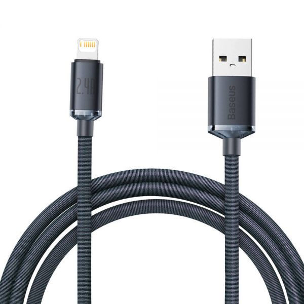 Cabo Usb-A A Lightning Baseus Cajy000101 Crystal Shine 2.4A - Black 2 Metros