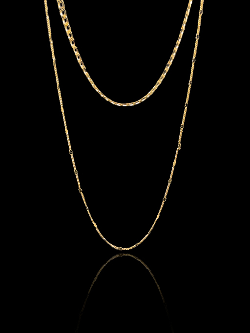 Colar Duplo: Corrente Elo Grumet 35cm/Corrente com Pequenos Corações 60cm