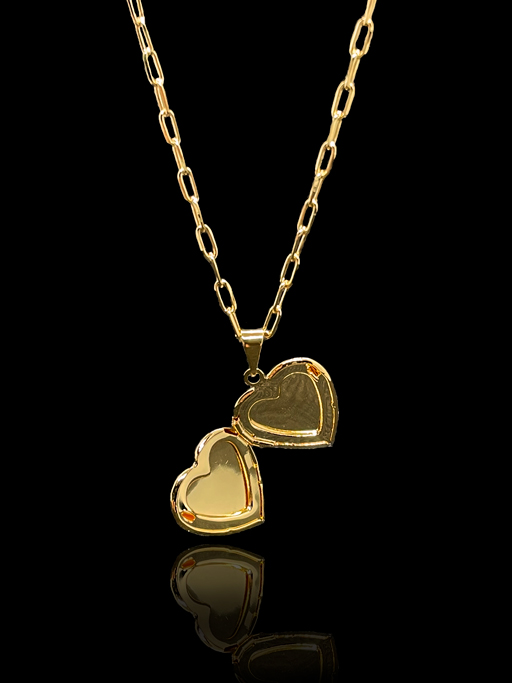 Corrente Elo Cartie 6mm com Pingente Relicário em formato de Coração com Zircônia