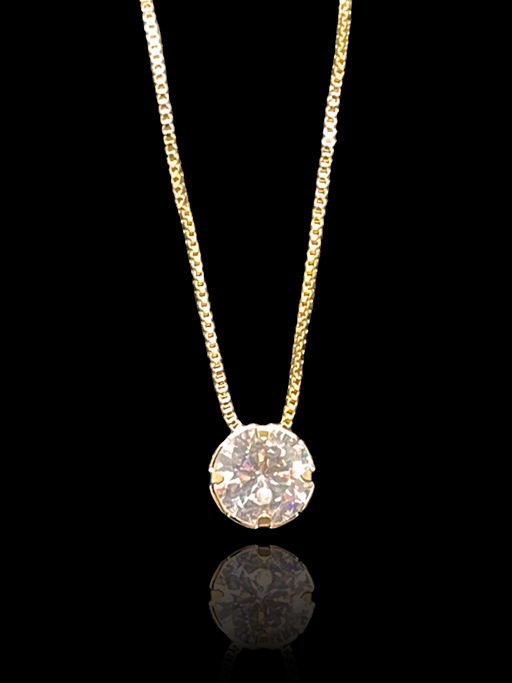 Corrente Rabo de Rato 1,2 mm - fecho tradicional - 50 cm - Com Pingente Ponto de Luz em Galeria com Pedra Zircônia Cristal 10mm