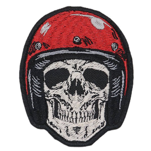 Patch Bordado Caveira Capacete Vermelho 10x8cm