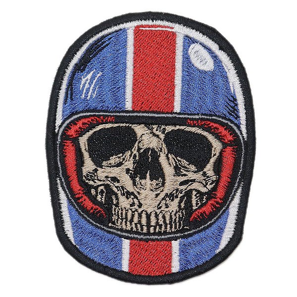 Patch Bordado Caveira Capacete Azul 10x8cm