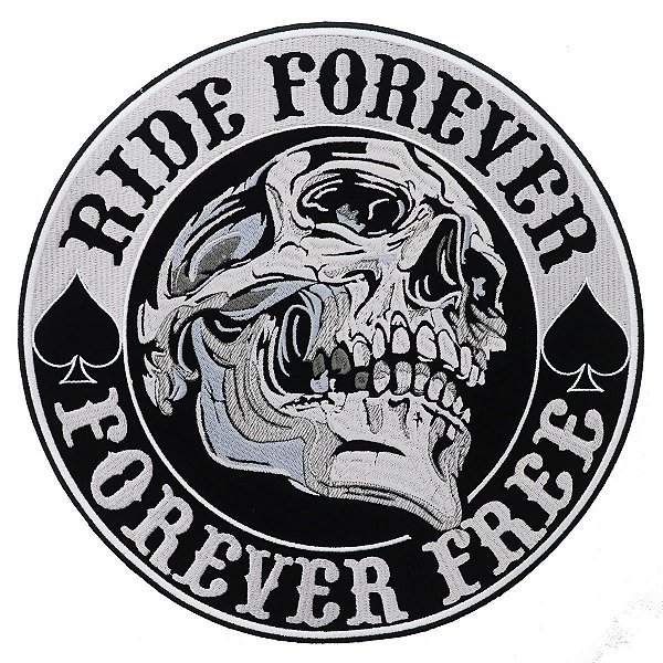 Patch Bordado Caveira Ride forever 28x28cm