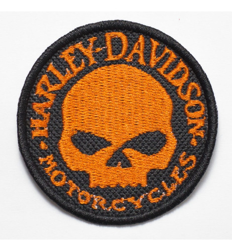 Patch Bordado Harley Davidson Skull Laranja 6x6cm