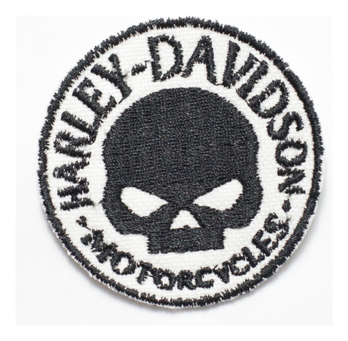 Patch Bordado Harley Davidson Skull Preta 6x6cm