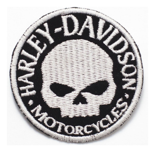 Patch Bordado Harley Davidson Skull Branca 6x6cm