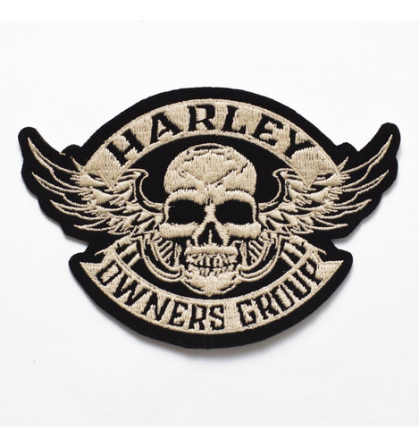 Patch Bordado Harley Davidson Hog Caveira Beg 12x8cm