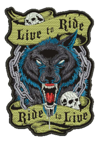 Patch Bordado Diversos Lobo Live To Ride 10x7cm