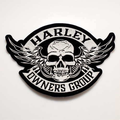 Patch Bordado Harley Davidson Hog Branca Grand 12x8cm
