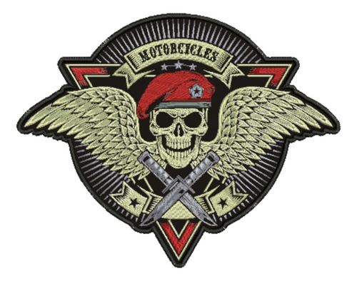 Patch Bordado Grandes Caveira Boina Mlt 28x22cm