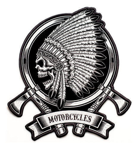 Patch Bordado Caveiras Caveira Motorcycles Machado 9,5x10cm