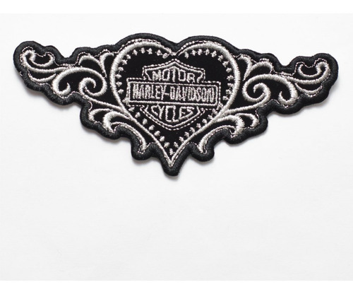Patch Bordado Harley Davidson Coraç. Asas Cin 12x7,3cm