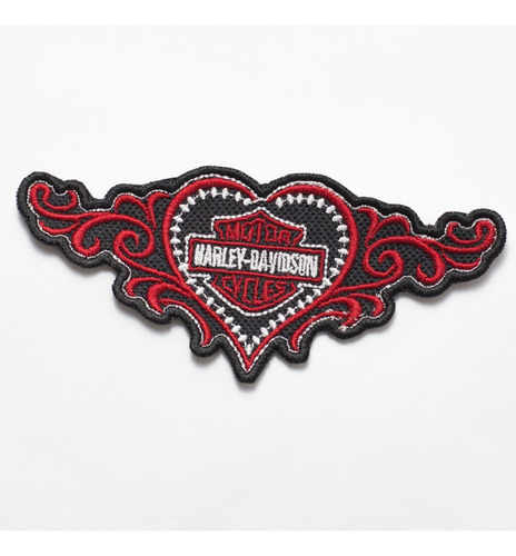 Patch Bordado Harley Davidson Coracao Verm 12x5,2cm