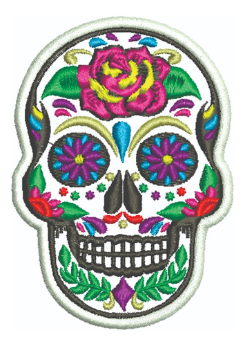 Patch Bordado Caveiras Caveira Mexicana Flores 6x8cm