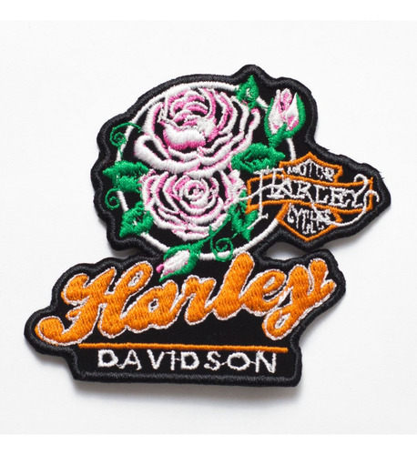 Patch Bordado Harley Davidson Flores 8,1x9cm