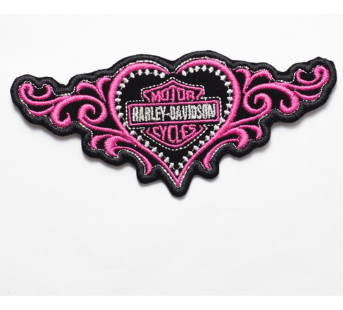 Patch Bordado Harley Davidson Coracao 20x8,7cm