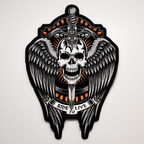 Patch Bordado Caveiras Caveira Asas Live To Ride 7x10cm