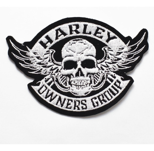Patch Bordado Harley Davidson Hog Cav. Bran 12x11,4cm