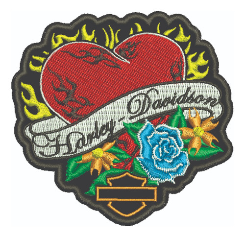 Patch Bordado Harley Davidson Hd Coração Com 8x7,7cm