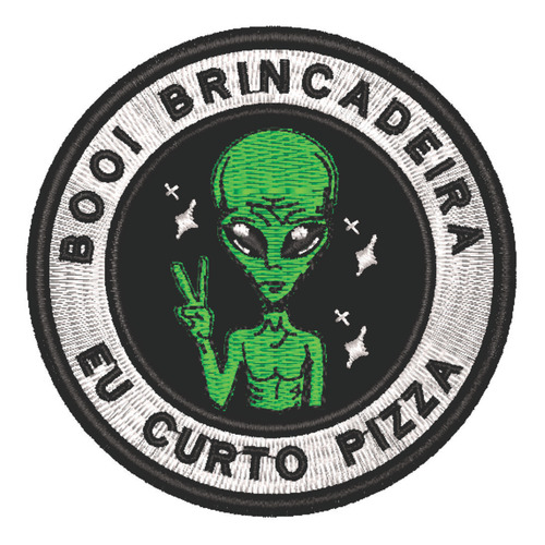 Patch Bordado Aliens Eu Curto Pizza 7,5x7,5cm