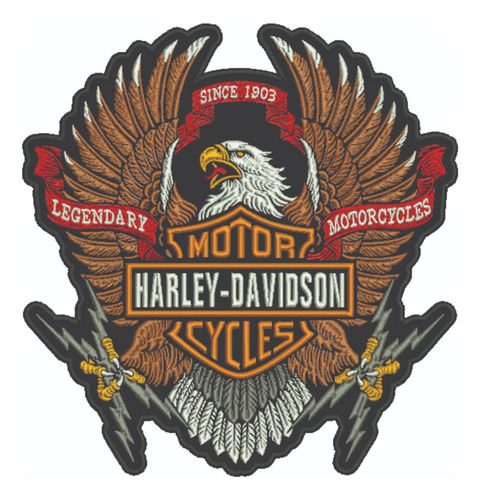 Patch Bordado Harley Davidson Aguia Legendary Colorida 28x30cm