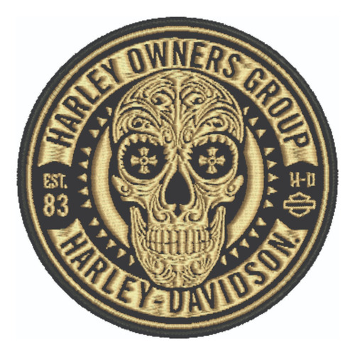 Patch Bordado Harley Davidson Hog Skull Mexica 8x8cm