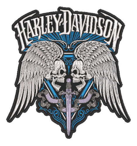 Patch Bordado Caveiras Hd Duas Caveiras Asas 30x31cm