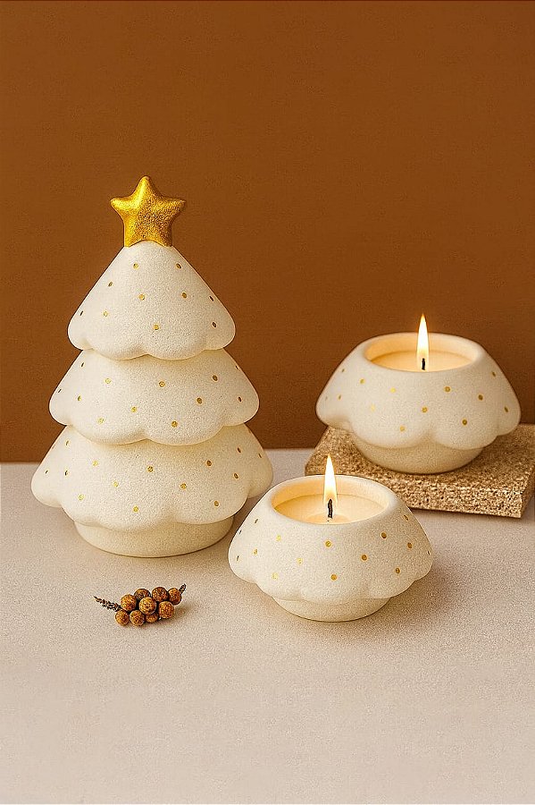 Vela Árvore de Natal- Branco e dourado