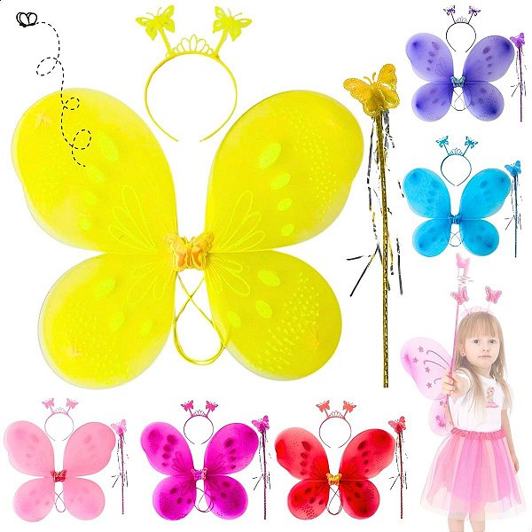 Kit Fantasia Asa De Borboleta Fada Infantil