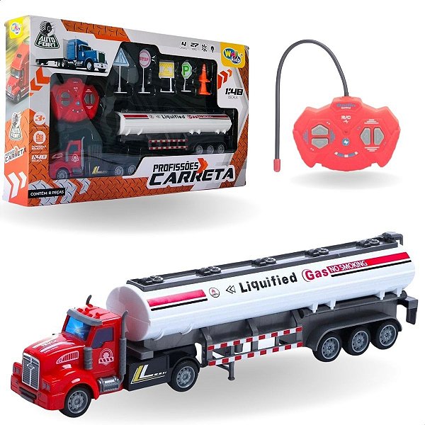Caminhão Carreta Combustível Carregável Brinquedo Controle Remoto