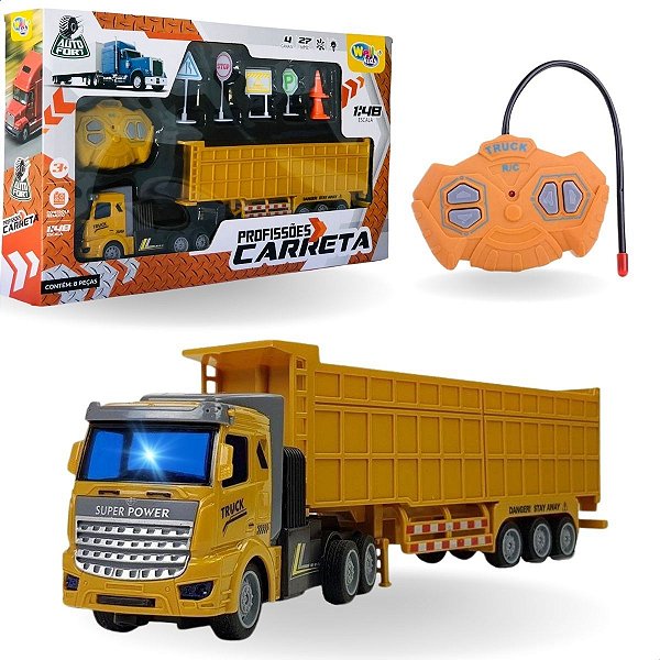 Caminhão Carreta Caçamba Recarregável Brinquedo Controle Remoto