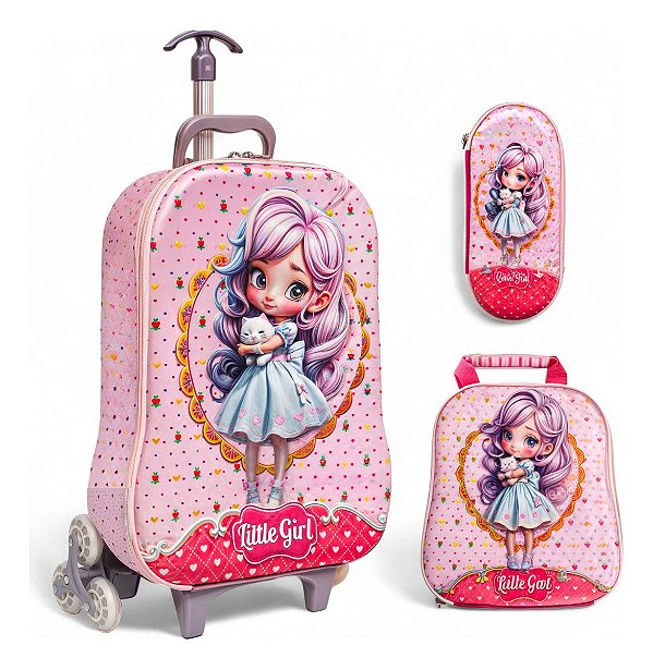 Kit Mochila Escolar Rodinha Infantil Menina