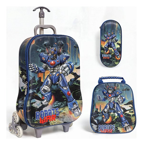 Kit Mochila Escolar Rodinha Infantil 3d Menino