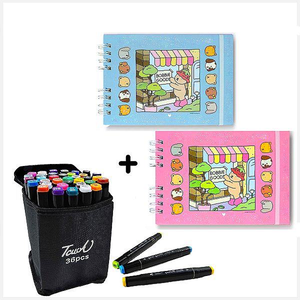 Livro De Colorir Bobbie Goods Capa Dura 50 Páginas 180g A5 Para Desenhar Com 24 Canetinhas