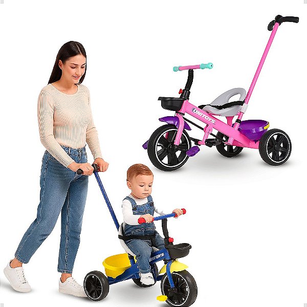 Triciclo Infantil 2em1 Pedal Cesto Passeio Azulrosa Babyland