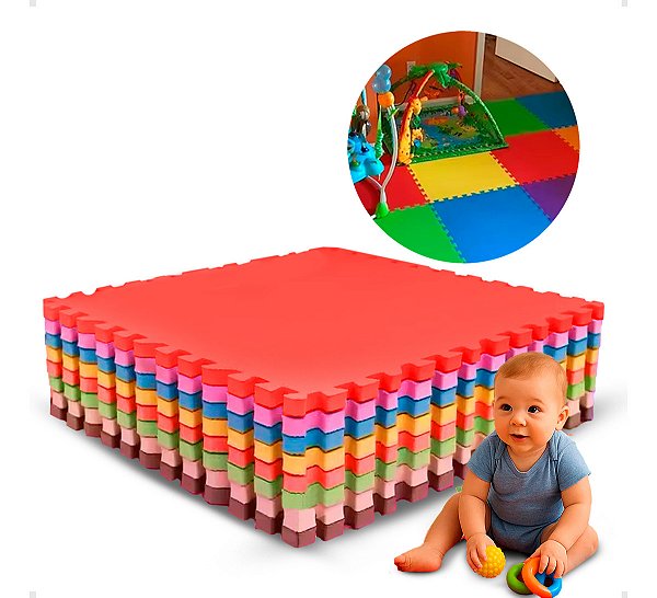 Kit 04 Tapete Tatame Eva Premium Bebê 50x50x1cm 10mm+bordas