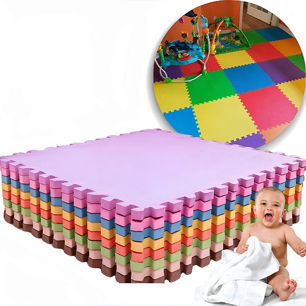 Kit 12 Tatames Eva Linha Premium Bebe 50x50x1cm 10mm+ Bordas