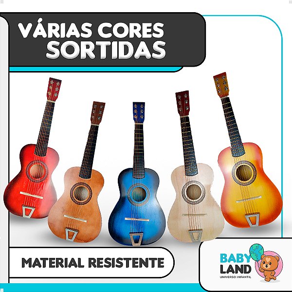 Mini Violão Infantil Acústico Madeira Palheta Cores Babyland