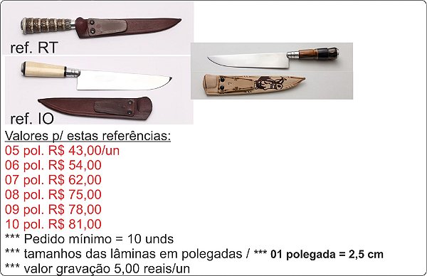 FACAS P/ BRINDE NO ATACADO / DE 05 À 10 POLEGADAS