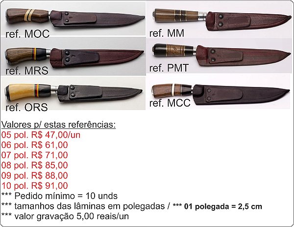 FACAS P/ BRINDE NO ATACADO / DE 05 À 10 POLEGADAS
