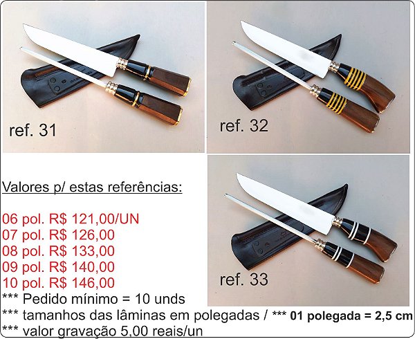 KIT DUPLO (FACA E CHAIRE) P/ BRINDE / DE 06 À 10 POLEGADAS