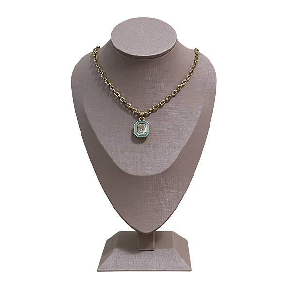 Colar Sextavado Azul Folhado a Ouro